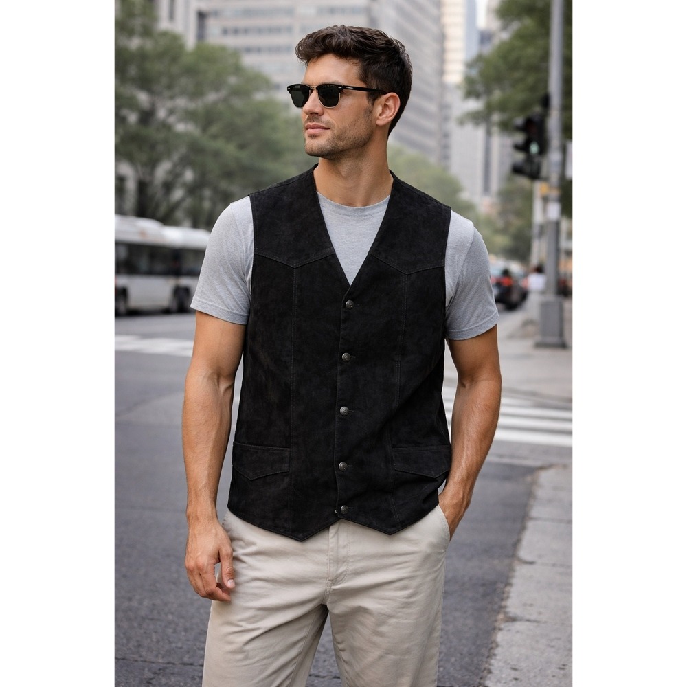 Cripple Creek Mens Black‎ Suede Leather Western Vest ML3061 2XL CC Logo Buttons